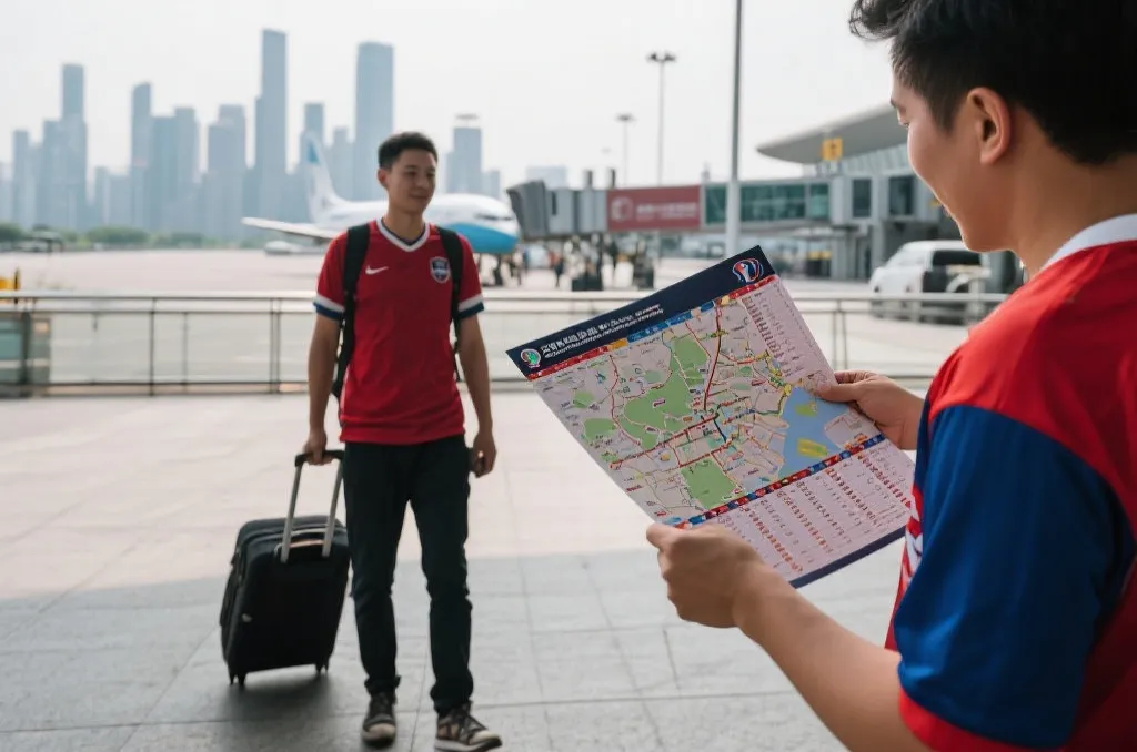 球迷在北美城市之间规划世界杯观赛行程，行李箱与赛程地图同框