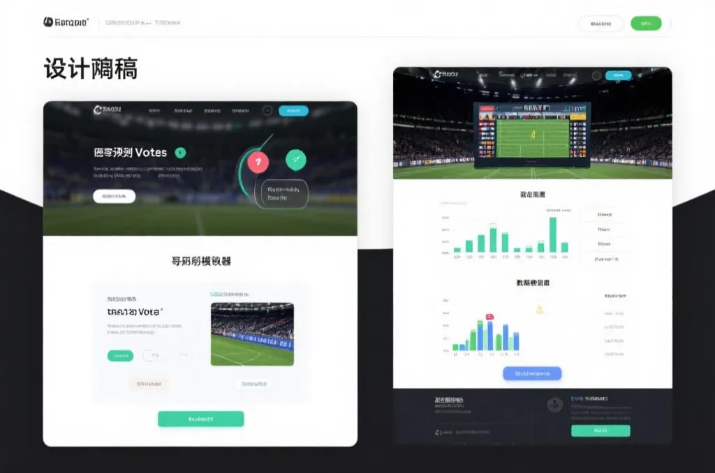 世界杯热门球队互动网站界面，展示榜单、预测投票和阵容模拟器模块